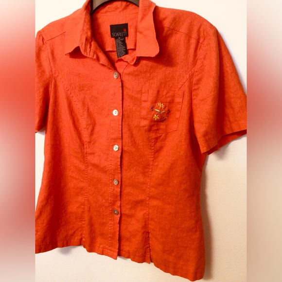 Vintage Scarlett orange linen rayon button down blouse size 14 - Picture 3 of 5